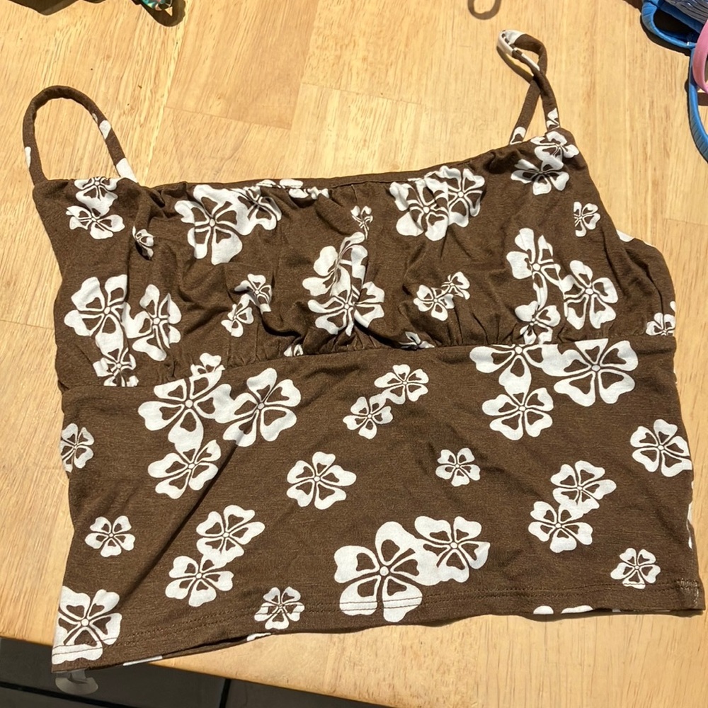 PacSun Brown and White Tie Front Crop Camisole